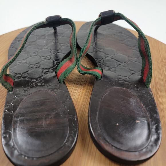 Gucci GG Web Stripe Thong Sandal Dark Brown Monogram Women’s EU 41 US 10 - Picture 4 of 15